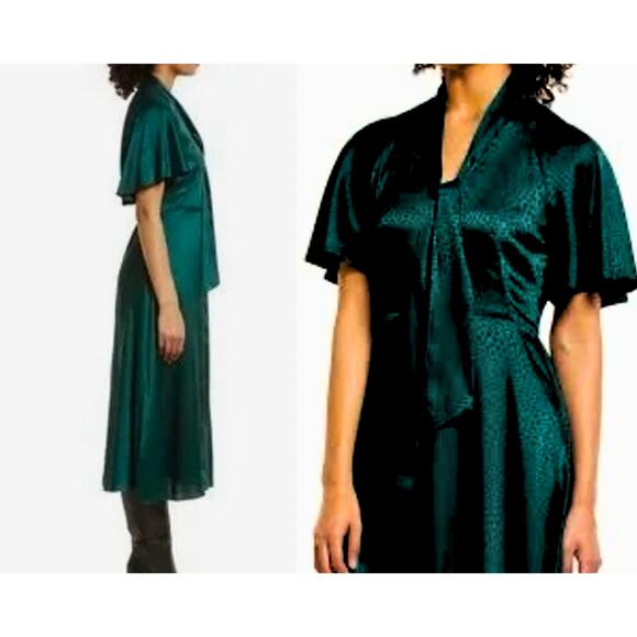 Julia Jordan plus size vintage inspired satin midi dress tie neck size 14 twee - Picture 2 of 13